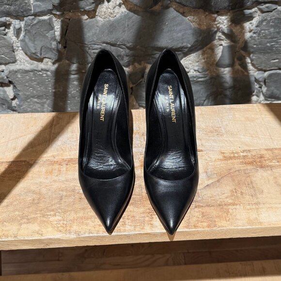 Saint Laurent Black Leather Paris 100 Pumps - Picture 3 of 11